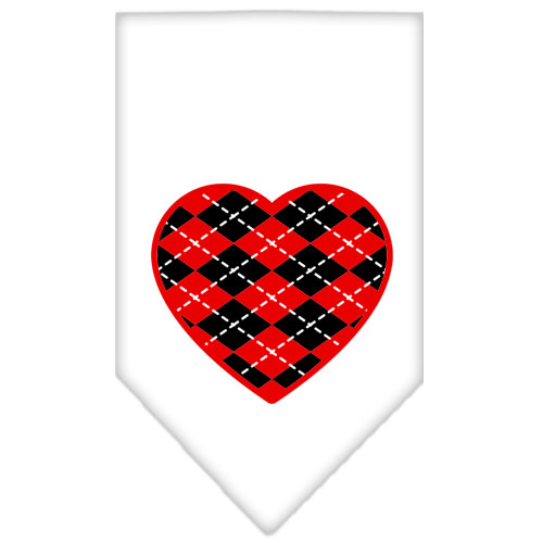 Argyle Heart Red Screen Print Bandana White Small